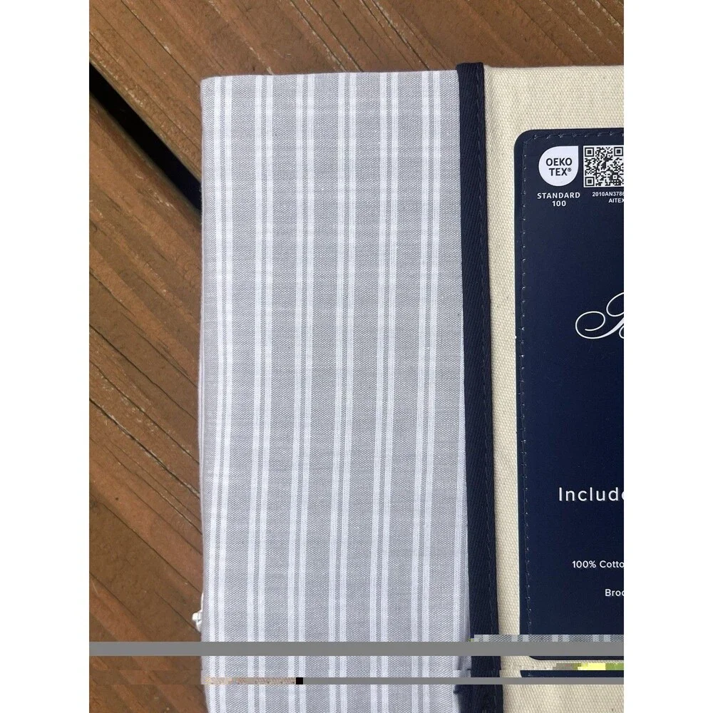 Brooks Brothers Two Standard Pillowcases Gray White Striped Cotton Yarn Dyed New